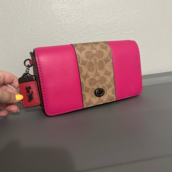 Coach Vibrant Pink and Tan Clutch - Picture 1 of 4